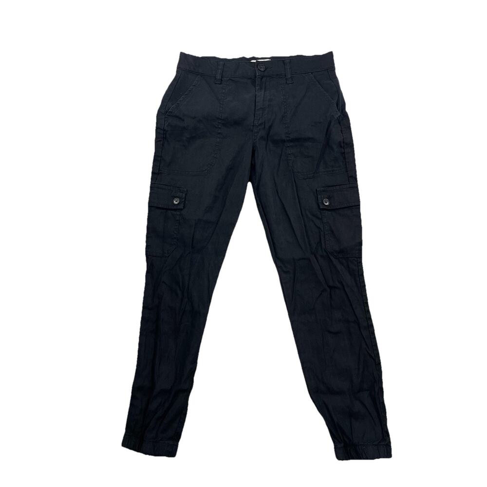 Evereve Size 28 Women Pants Cargo Linen Blend Black 25" Inseam Casual 53-13